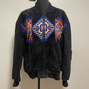 Vintage LMOGEE Southwest Black Leather Bomber Jacket MEDIUM